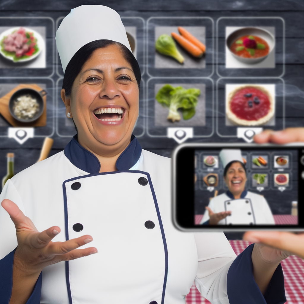 An image of a happy chef promoting herself on TikTok